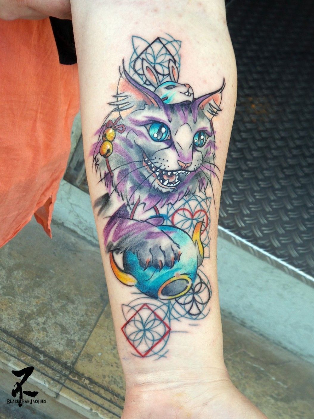 Tattoo Uploaded By Zelda Bjj Un Chat D Alice Au Pays Des Merveilles Fait Pendant Mon Guest A Montpellier Avec Un Pattern Geometrique De Jeu De Cartes Merci Emma Ma Cliente