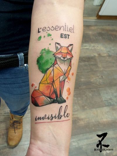 🦊Une référence poétique pour ce tattoo mêlant dessin et jeu typographique. 🌹Merci beaucoup à ma cliente pour m'avoir confié ce projet. 🌠 #petitprince #lepetitprince #petitprincetattoo #renard #redfox #quotetattoo #saintexupery #childrenbook #origami #origamiart #origamifox #origamitattoo #colortattoo #lettering #watercolor #aquarelle #watercolortattoo #tattoomagazine #tattoolife #kawaiitattoo #foxtattoo #smalltattoo #zeldabjj #zeldablackjeanjacques #zeldabjj #tattoosnob #tattoomagazine #tattooartist #tattooart