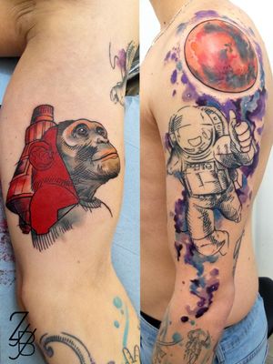 Merci à mon client pour ces tatouages autour de l'exploration spatiale. Ils viennent compléter les tatouages autour de l'exploration des profondeurs que j'ai déjà tatoués sur l'avant bras. Noir de l'astronaute déjà cicatrisé et couleurs fraîches. 🐵🐒⭐🌠🌑🚀#monkey #monkeytattoo #astronaut #astronauttattoo #astronaute #space #spacetattoo #espace #starstattoo #watercolor #watercolortattoo #aquarelle #zeldabjj #zeldablackjeanjacques #colmartattoo #colmar #alsacetattoo #frenchtattoo #tattooartist #tattooart #tattoolife #tatouage #tattoolifemagazine #tattooartmagazine #neotradeu #neotrad #neotraditionaltattoo #neotradtattoo #neotradstyle #neotradsub