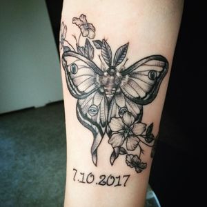 My first ever tattoo done by emily.louise at the drawing room, Coventry. #butterflytattoo #naturetattoo #flowertattoo #blackworktattoo 