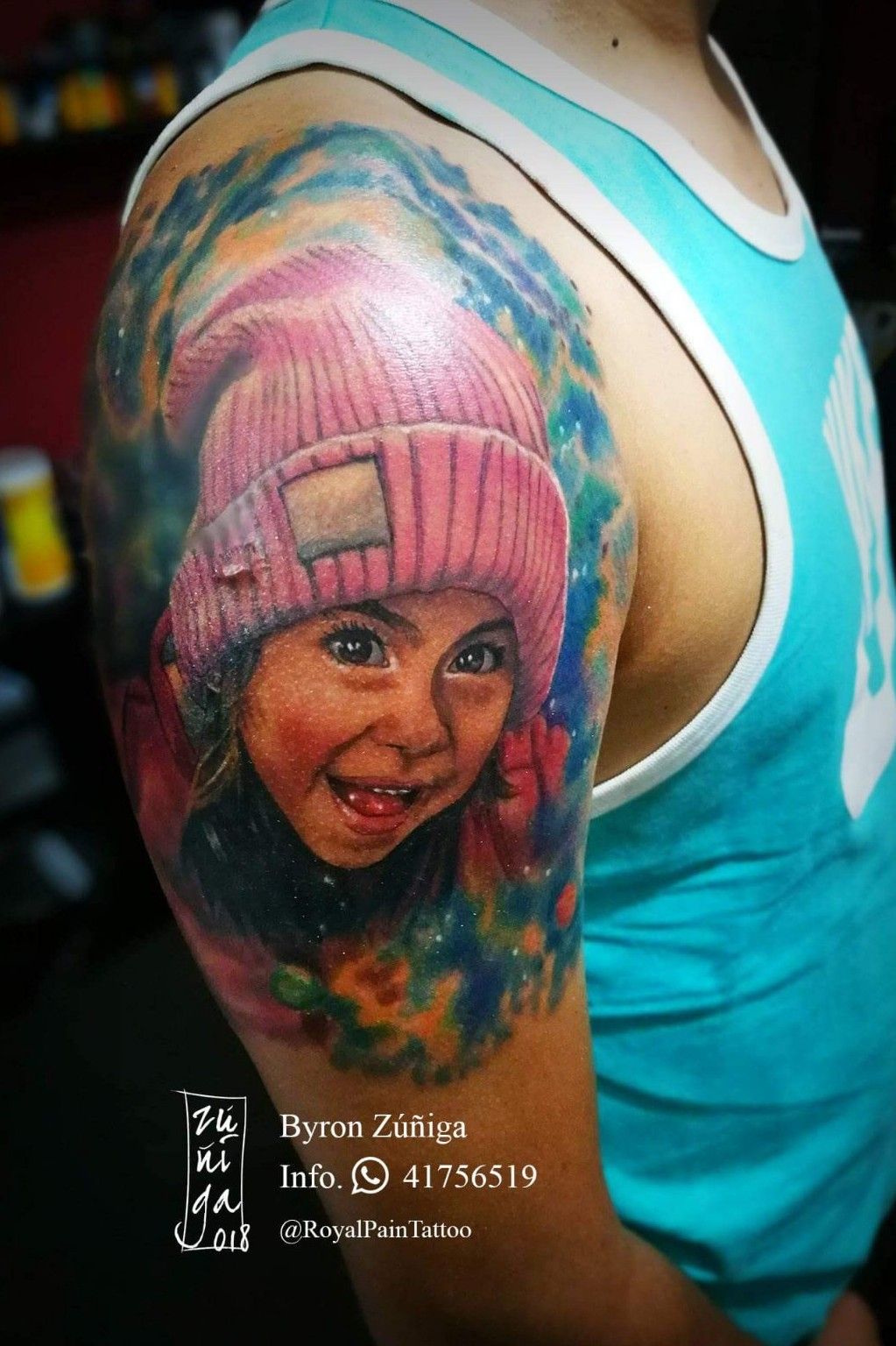 Tattoo uploaded by Byron Zuñiga • Portrait tattoo with cosmos background.  #byronzuñiga #royalpaintattoo #guatemala #realismtattoo #portraittattoo  #fullcolortattoo • Tattoodo