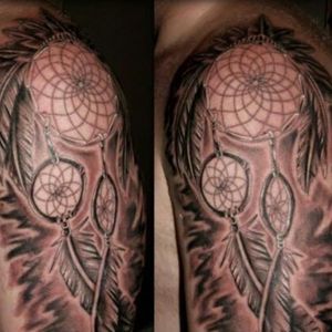 Dream catcher in a client.  Free hand. Black white grey x by my self you can also find me on Instagram for my modelling EmmaPrestonx 
