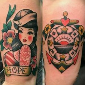 Traditional sleeve tattoos, sailor jerry style ig: scratchersink 