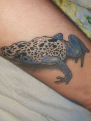 My first tattoo, Dendrobates tinctorius azureus (blue poison dart frog) 💜 #amphibian #frogtattoo #firsttattoo 
