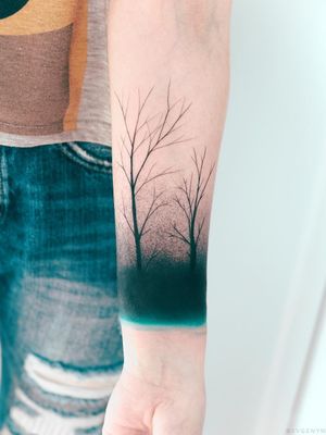 By #evgenymel #armband #forest #silhouette #dotwork 