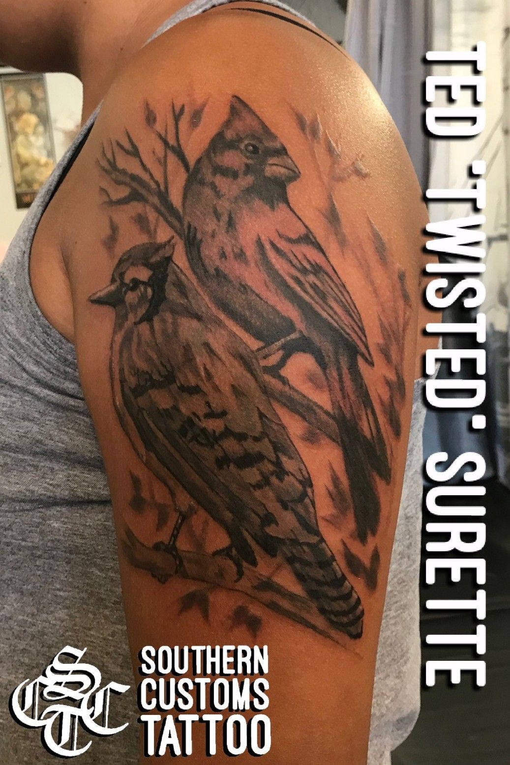 hannahsteeleart on Twitter Cardinal amp Blue Jay for Joes  grandparents tattoo tattooartist httpstcoN565cCDa94  Twitter