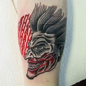 My first tattoo on my left forearm of the Joker. 03/2018