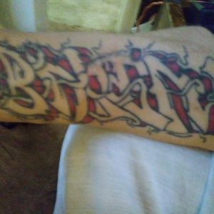 My last name, "BAKSA" in graffiti. I completed the tattoo but the phone belongs to a friend of mine named, In-Kid (Joe Archuleta).