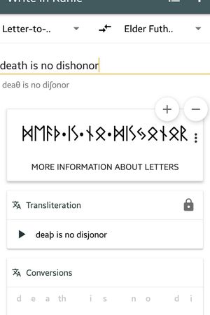 I want to get death is no dishonor on my forearm in rune like that (they are the right rune by the way )