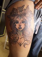 Fairy queen tattoo upper thigh 