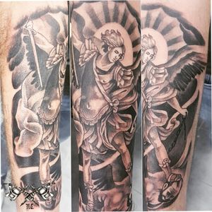 Saint Michael Tattoo for Jezz in black and grey. Jezz has come to us for a few pieces now to add to his collection and each idea he has had, have been great ones to work with. Always a pleasure Jezz! We look forward to adding a few more before summer ;) #stmichaeltattoo #Tattoo #TattooArtist #TattooStudio #StMichael #Religious #Religion #Saint #BlackandGrey #BlackandGreyTattoo #TattooLondon #Morden #MordenHallPark #MordenTubeStation #Ink #Wip #Tat #Tatted #Tatts #Inksta #Tattoooftheday #Demon #menwithink #MenwithTattoos #tattoos #Art #Artist #BodyArt #Saints #forearmtattoo #Tattoodo 