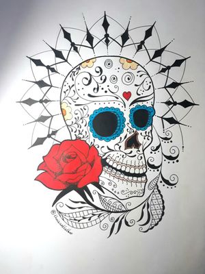 Criação de hoje 💖 Caveira Mexicana.#tattoo #tatuagem #thaisarttattoo #desenho #arte #caveira #rosavermelha #artenapele