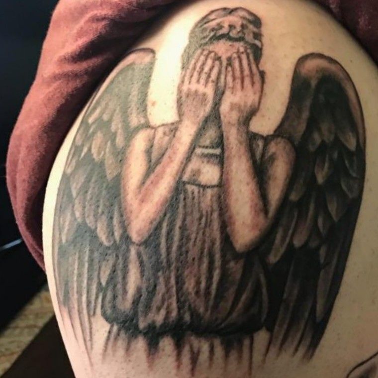 Black and Grey Blood Crying Angel Statue Tattoo  Love n Hate
