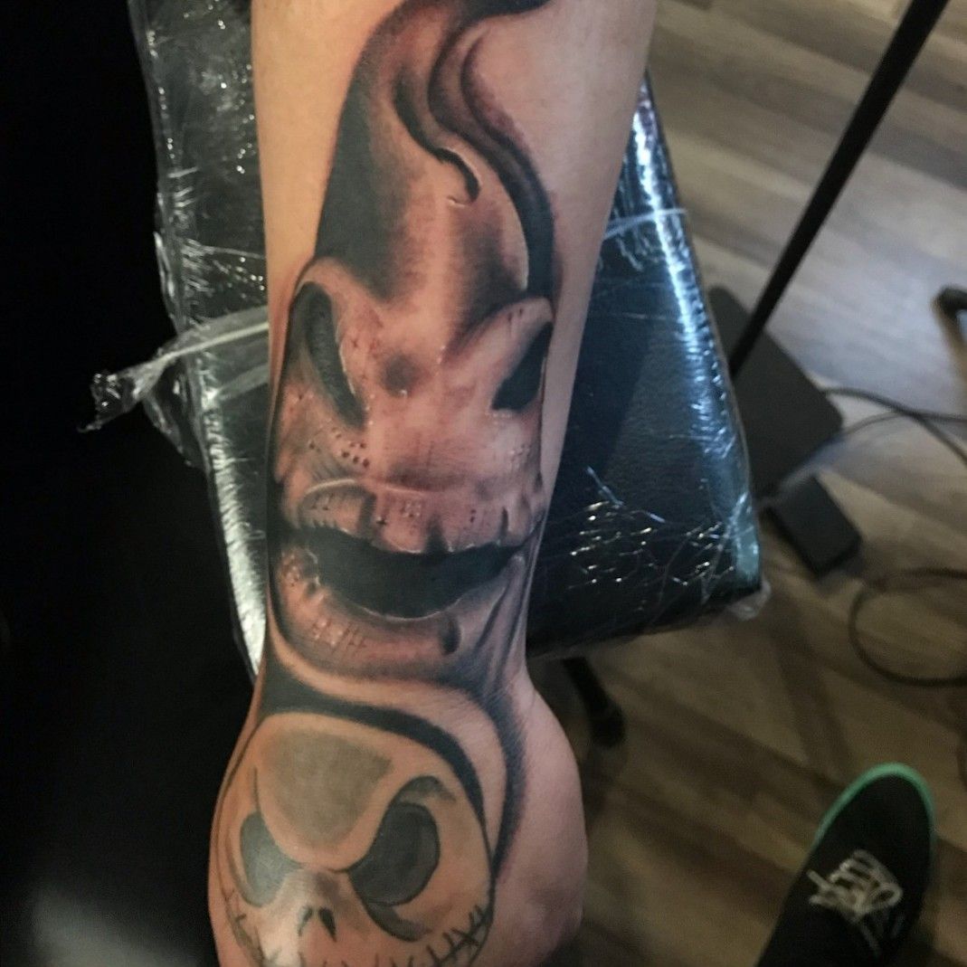 Angelo Parente on Instagram Oogie Boogie Lock Shock and Barrel   thenightmarebeforechristmas    blackworker  Tim burton tattoo  Tattoos Sleeve tattoos