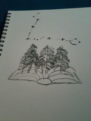 I can't draw well, but I'm wanting to get a book with a forest coming out of it. Possibly with the Pisces constellation above it.
