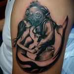 Mermaid and diver tattoo 