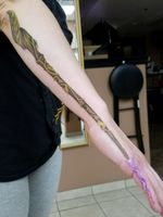 A custom wand for an awesome client! #harrypotter #wand #color #nature #forearmtattoo 