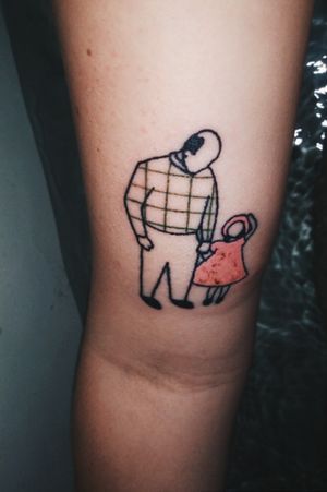 Minimalist tattoo of photo of my grandfather and I done today #minimalist #cartoon #picture #new