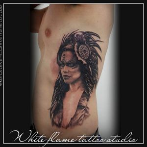 This awesome client travelled from Switzerland for his first tattoo! Honoured to do This #whiteflame #karlstevens #tattoo #skin #art #ink #blackandgreyshade #portrait #winter #warrior #femalewarrior #feather #tattood #blackandgreytattoo #ribtattoo #firsttattoo #tattoooftheday 