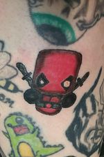 First tattoo #Deadpool #deadpooltattoo #marvel #MarvelTattoo #color #colortattoo #firsttattoo #bronctattoomachine #tattoo #tattooartist #tattooapprentice #tattooshop #tattoolife 