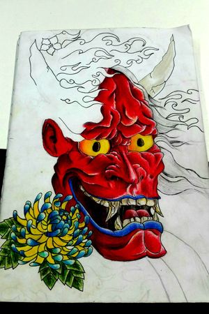 My first ever oni mask drawing.I have always been fascinated with the artwork the yakuza cover their body's 