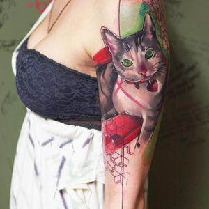 #IvanaBelakova #graphic #cat tattoo