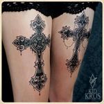 #kidkross #thightattoos #cross #religioustattoo #lace