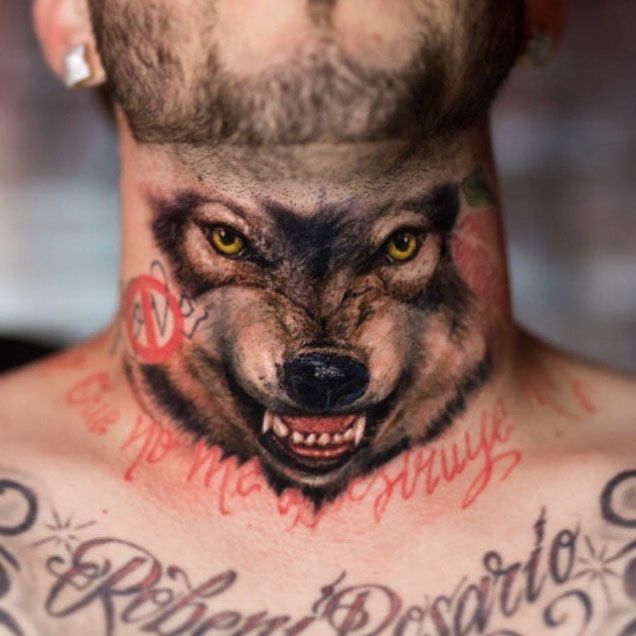 wolf neck internet  Neck tattoo for guys Neck tattoo Throat tattoo