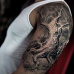 Healed tattoo by Darwin Enriquez #tree #nyc #roots #realism #realistictattoo #lastritestattoo #darwinenriquez #blackandgreytattoo #healedtattoo