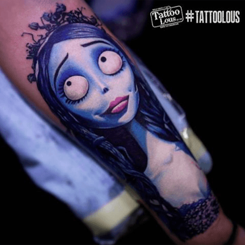 If you love Tim Burton characters you’ll love this tattoo done by olegtattoo of the corpse bride. Inked Republic (Bay Shore) #corpsebride #timburton