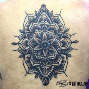 Healed black and grey mandala tattoo done by briyuntattos, Huntington #mandala #blackandgrey