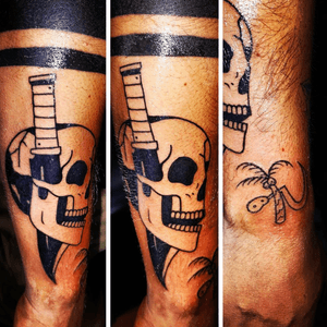 Guido's 2 new additions. Skull with dagger,and beach workers tattoo. #edxotictattoos #beachworkers #skull 