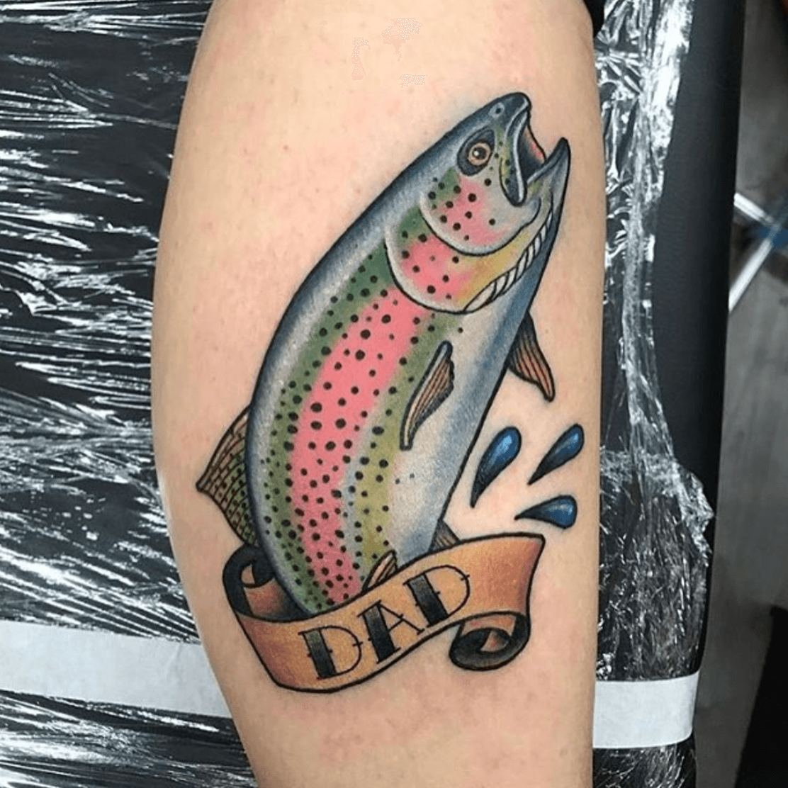 mikeyratt trouttattoo trout fishingtattoo traditionaltattoo  flyfishing  Trout tattoo Traditional tattoo sleeve Fly fishing tattoo