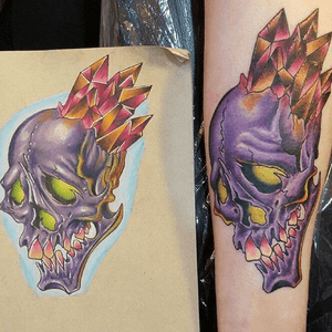 Awesome colorful crystal skull done by tooth_n_nails #crystal #skull #tradional #tradionaltattoos #colortattoos #colorart #newschool #newschoolnation #art #bklynink #bklyninkworks #drawing #tattoo #realistic #lulutattoos #ink #lifestyle