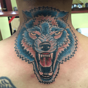 Really fun tattoo by Mick #mick #blue #wolf #traditional 