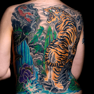 Awesome traditional tiger tattoo #horifudo #tiger #traditional #waterfall