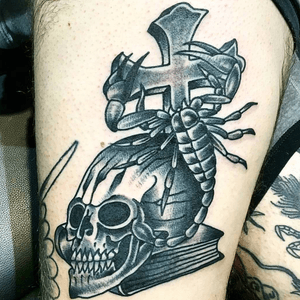 Vanitas by joemagstattoo #brooklynink #originalbrooklynink #brooklyn #nyc #brooklyninktattoo #art #vanitas #skull #scorpion #cross #blackandgray #traditionaltattoo