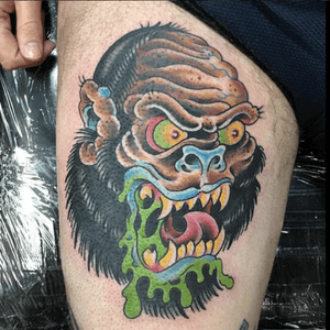 Tattoo by Nick Arena #gorilla #sasquatch #angry #gorillahead #nickarena #devilsrosetattoo