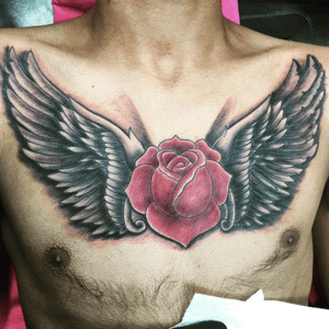 Cover up rose and wings #coverup #rose #redrose #wings infamousbodyink