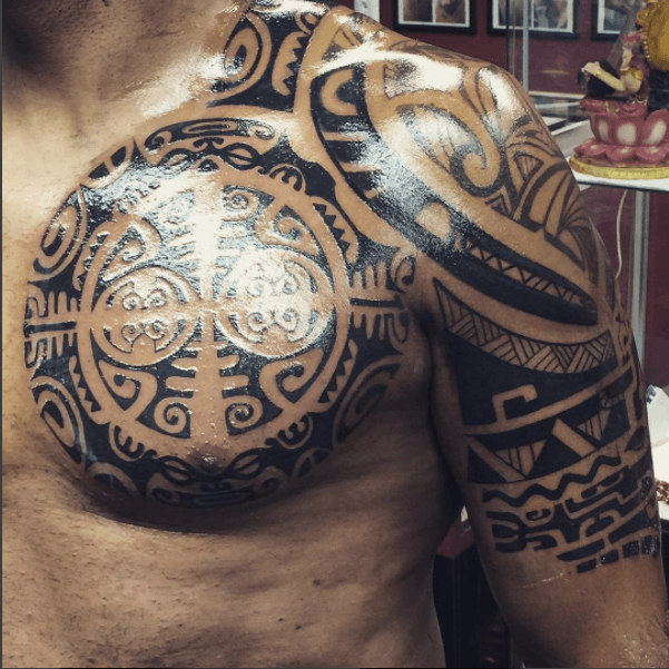 Maori tattoo for shoulder  chest of client from usa  who is body fitness  trainer tattoo done in kamzinkzonetattoos by loveinkzonetattoos   Maori  By Kamz Inkzone  Facebook