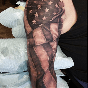 Some American pride done by Ink Couture artist RODNEY. #american #flag #americanflag #blackandgrey #inkcouturenyc 