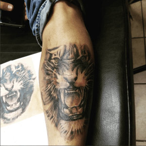 Tiger tattoo done at #inkjectiontattoos #tiger #leg #animal #portrait #nyc