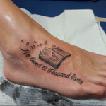 Foot tattoo by Erv #ivelivedathousandlives #book #lettering #twinmooncreations #nyc #foot