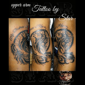 Upper arm tattoo by Star #chuckyinfamoustattoo #blackwork #upperarm