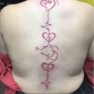 Red ink spine line tattoo #redink #red #linework #heart #heartbeat #zeustattoos #ny #bronx #spine #spineline 
