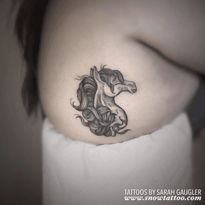 "Custom Designed Horse Tattoo" By Sarah Gaugler💜 
Private Studio By Appointment www.snowtattoo.com -
No two are exactly the same! 100% original 💜 #sarahgaugler #snowtattoo #snowtattooshop #sarahgauglertattoo #linework #linetattoos #linestattoos #detailedtattoo #blacktattoo #femaletattooartist #customtattoos #femaletattooist #thintattoo #delicatetattoo #vegantattoo #veganink