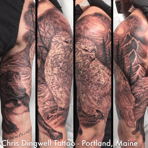Black and grey owl tattoo by Chris Dingwell #owl #blackandgrey #chrisdingwell 