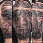 Beautiful lighthouse black and grey tattoo #lighthouse #blackngrey #blackandgrey #chrisdingwell 
