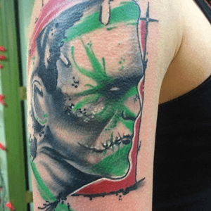 Frankenstein tattoo by Wolf #caponesink #baltimoretattooartist #Frankensteintattoo #Frankenstein #tattooartistsofmaryland #design #sleevetattoo #armtattoo #blackandgraytattoo #bodyart #tatts #tats #amazingink #tattedup #inkedup