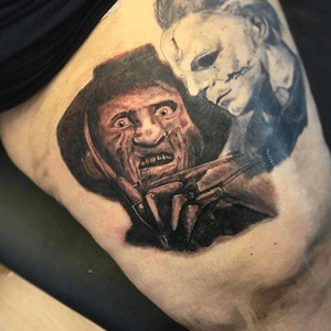 Freddy by Jesse #caponesink #tattoosbyjessegoldup #freddy #freddykrueger #baltimoretattooartist #dmvtattoos #blackngray #artist #art #photorealism
